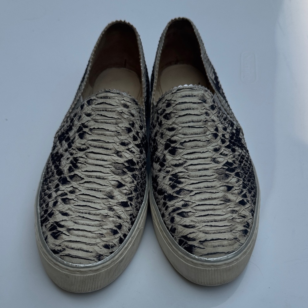 Stuart Weitzman Black and Cream Snake Print Loafers, gently use no box
